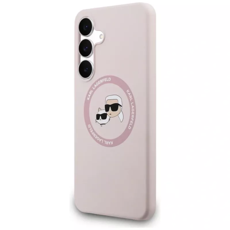 KARL LAGERFELD funda de silicona Karl & Choupette Heads MagSafe para Samsung Galaxy S25 FE rosa