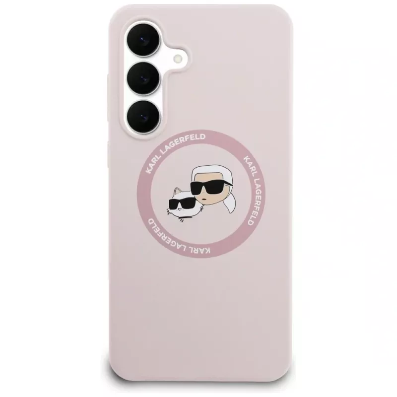 KARL LAGERFELD funda de silicona Karl & Choupette Heads MagSafe para Samsung Galaxy S25 FE rosa