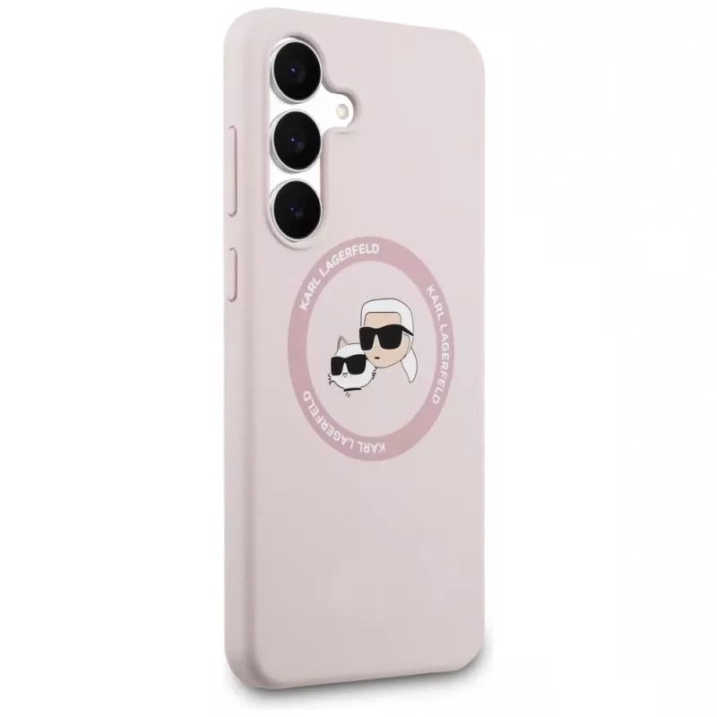 KARL LAGERFELD funda de silicona Karl & Choupette Heads MagSafe para Samsung Galaxy S25 FE rosa