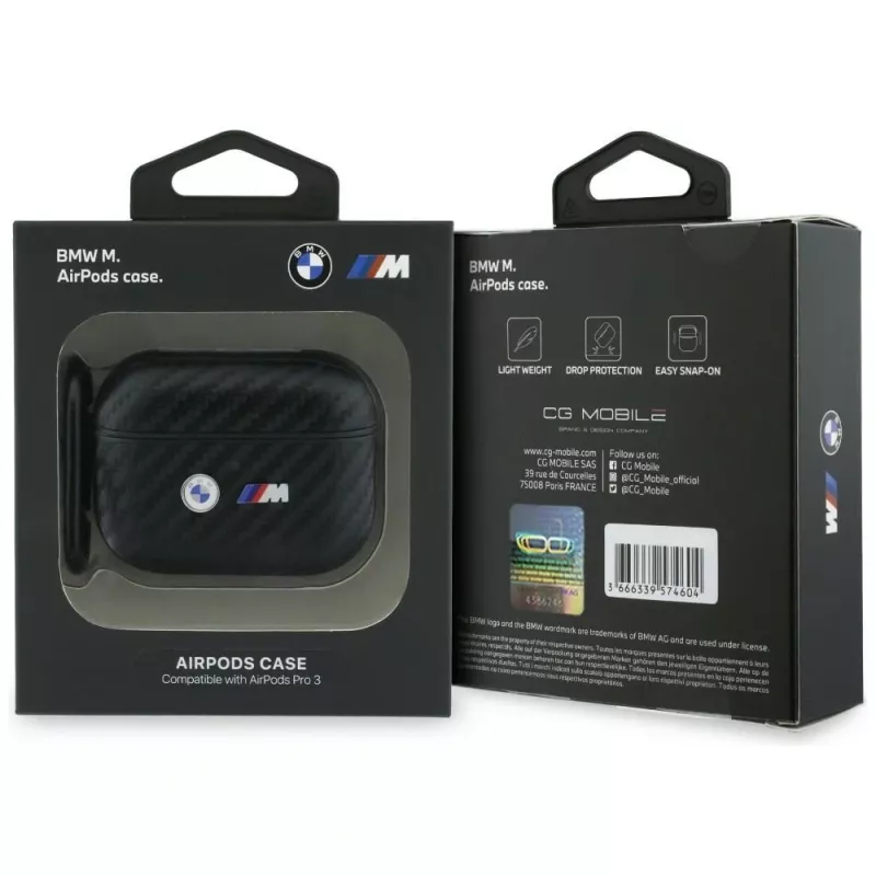 Funda protectora BMW Carbon Metal Logo para Apple AirPods Pro 3, negro
