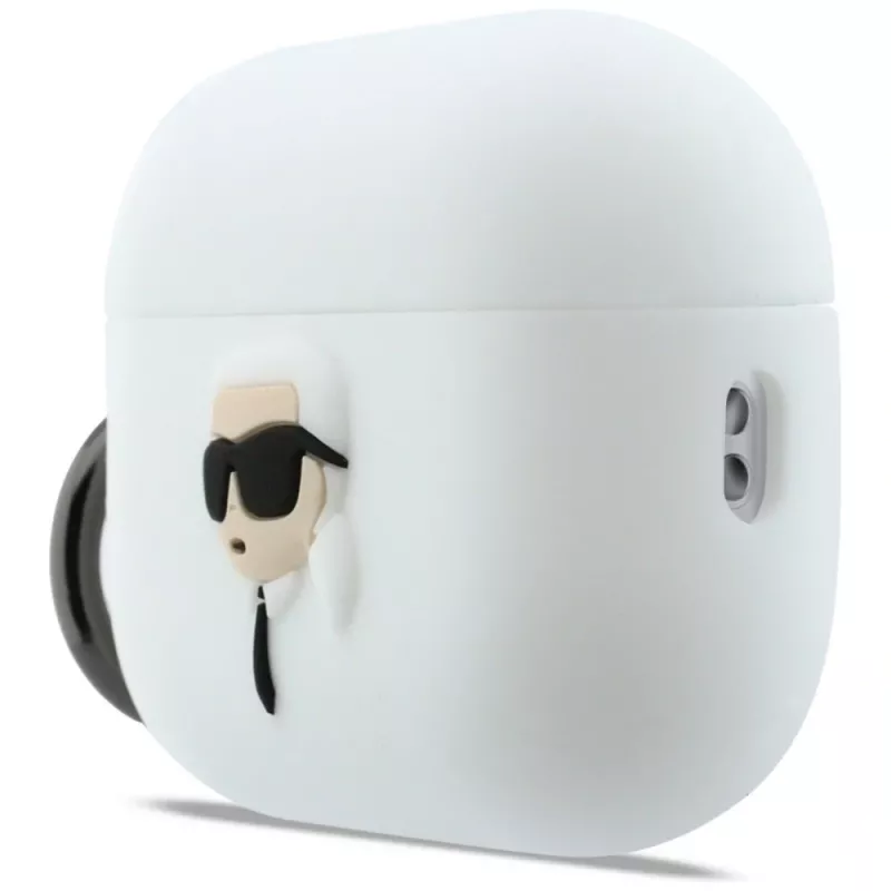 Funda KARL LAGERFELD Silicone Karl Head 3D para AirPods Pro 3, blanca