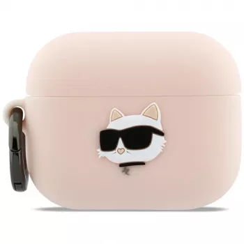 Funda de silicona Karl Lagerfeld Choupette Head 3D para AirPods Pro 3, rosa