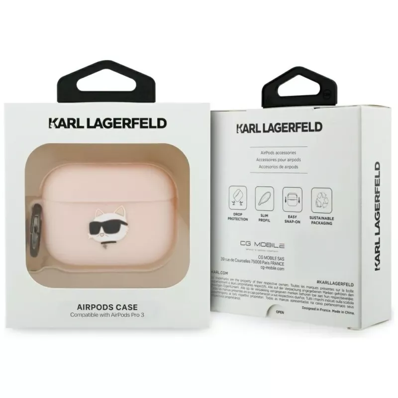 Funda de silicona Karl Lagerfeld Choupette Head 3D para AirPods Pro 3, rosa