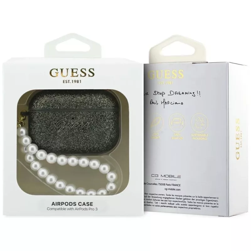 Funda Guess Glitter Pearl Strap para AirPods Pro 3, caqui