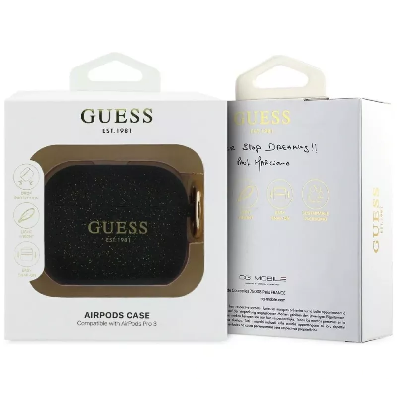 Funda de silicona Guess Glitter Ring para AirPods Pro 3, negro