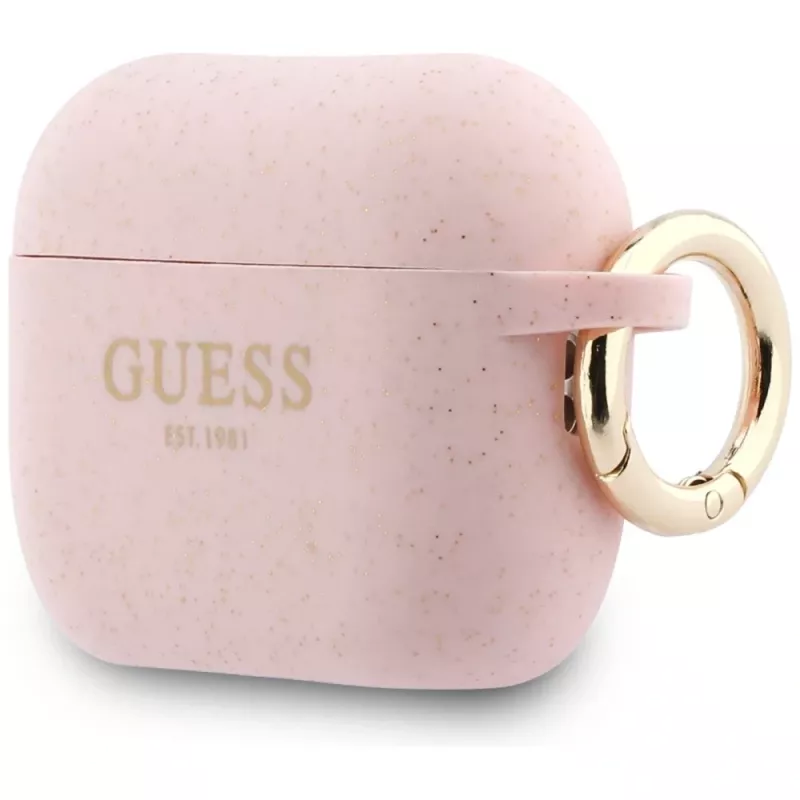 Funda de silicona Guess Glitter Ring para AirPods Pro 3, rosa