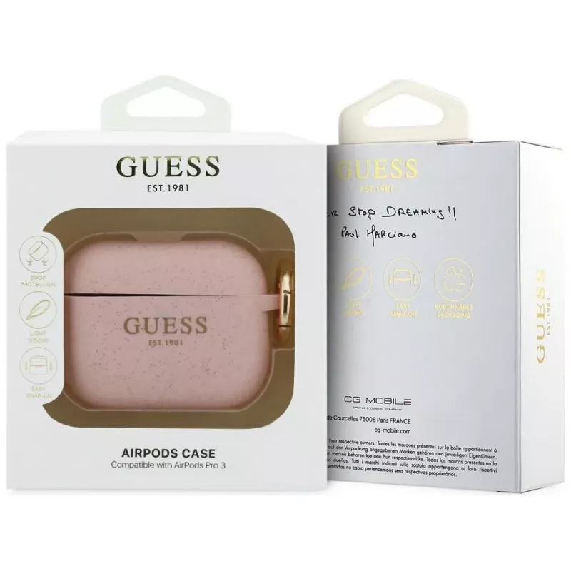 Funda de silicona Guess Glitter Ring para AirPods Pro 3, rosa