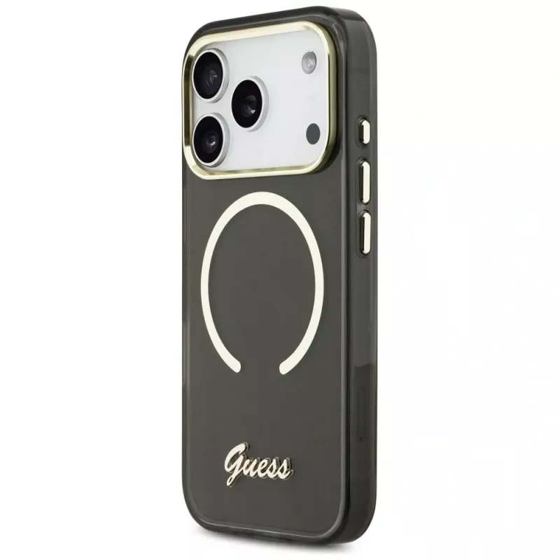 Funda Guess IML Script Metal MagSafe para Apple iPhone 17 Pro Max, negra
