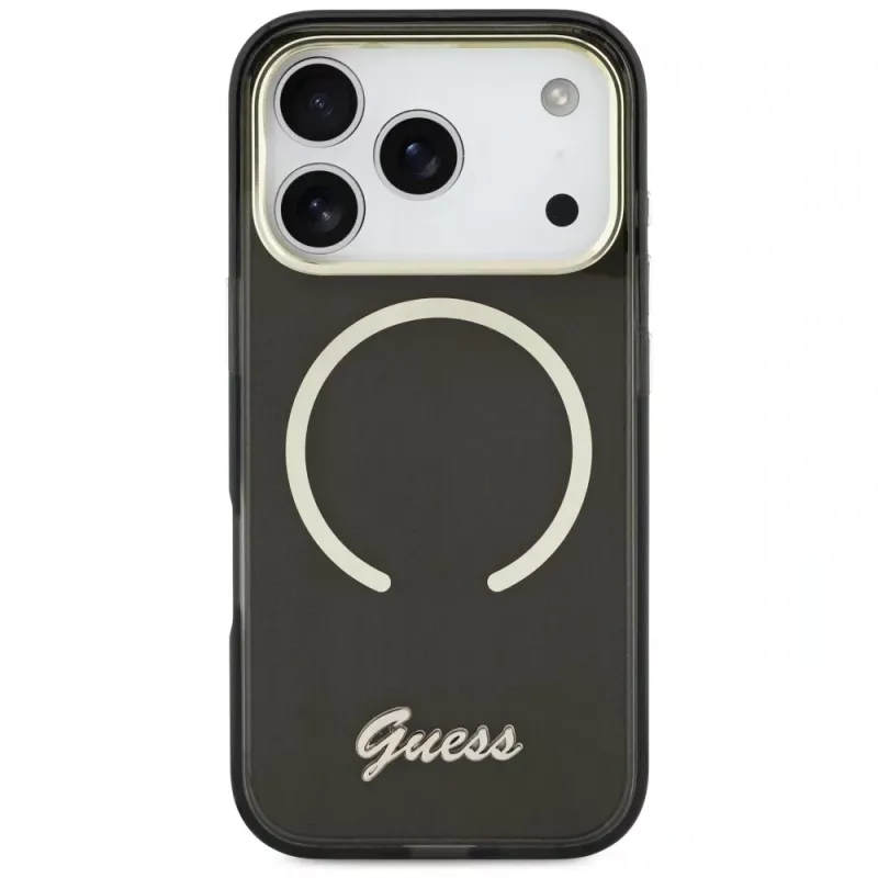 Funda Guess IML Script Metal MagSafe para Apple iPhone 17 Pro Max, negra