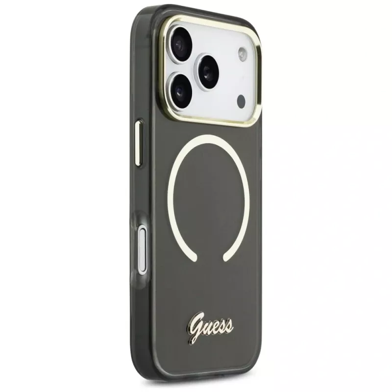 Funda Guess IML Script Metal MagSafe para Apple iPhone 17 Pro Max, negra