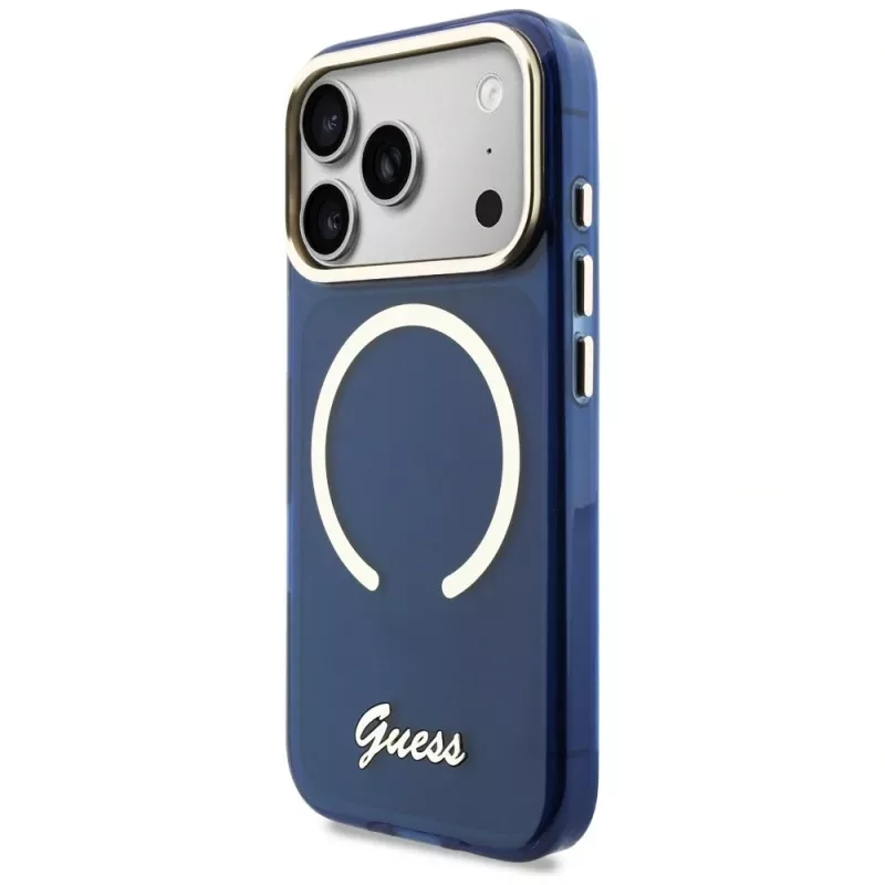 Funda Guess IML Script Metal MagSafe para iPhone 17 Pro, azul