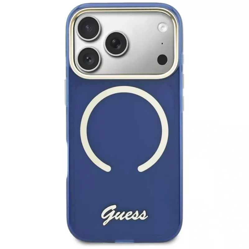 Funda Guess IML Script Metal MagSafe para iPhone 17 Pro, azul