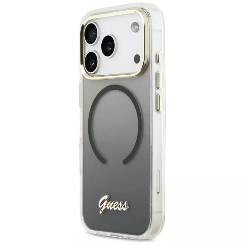 Funda Guess IML Gradient Script Metal MagSafe para Apple iPhone 17 Pro Max, negra