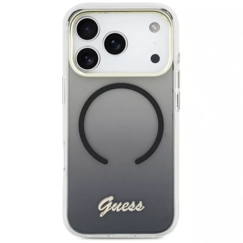 Funda Guess IML Gradient Script Metal MagSafe para Apple iPhone 17 Pro Max, negra