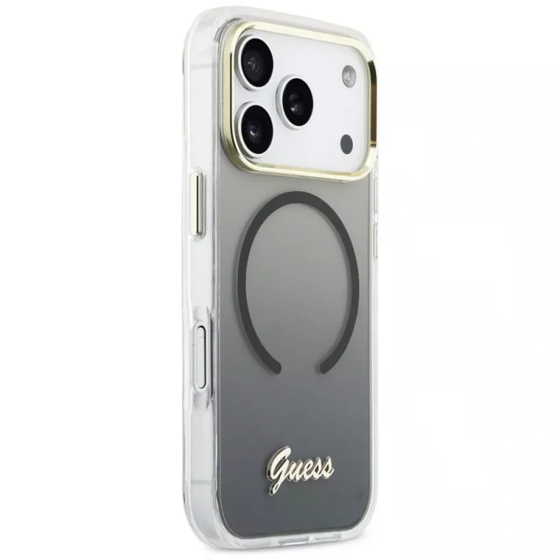 Funda Guess IML Gradient Script Metal MagSafe para Apple iPhone 17 Pro Max, negra