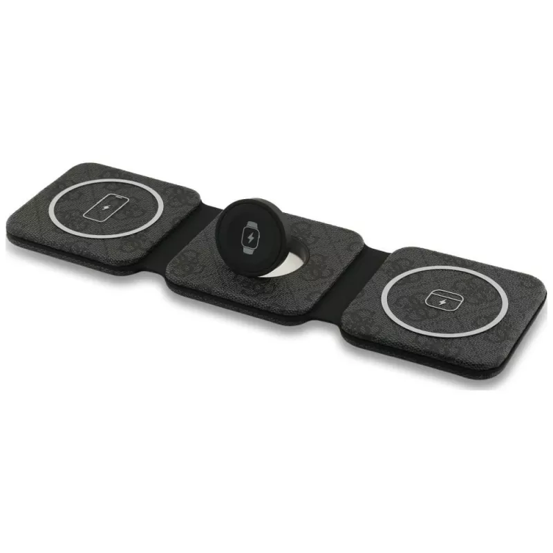 Guess 4G Wireless Charger - Base de carga inductiva MagSafe 3 en 1 para iPhone, AirPods y Apple Watch 15W (Negro)