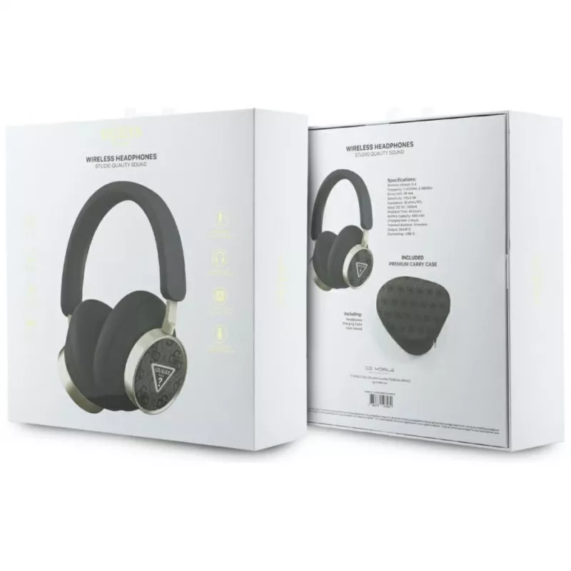Guess 4G Triangle Logo Auriculares Bluetooth 5.4 Over-Ear con ENC, Negro