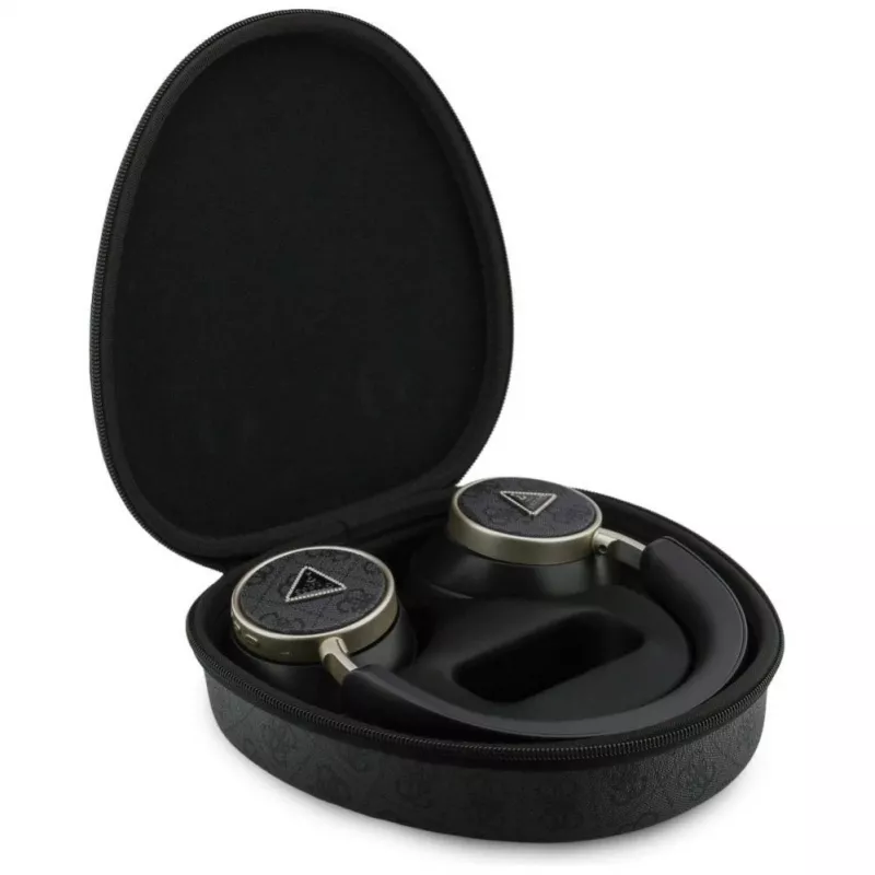 Guess 4G Triangle Logo Auriculares Bluetooth 5.4 Over-Ear con ENC, Negro