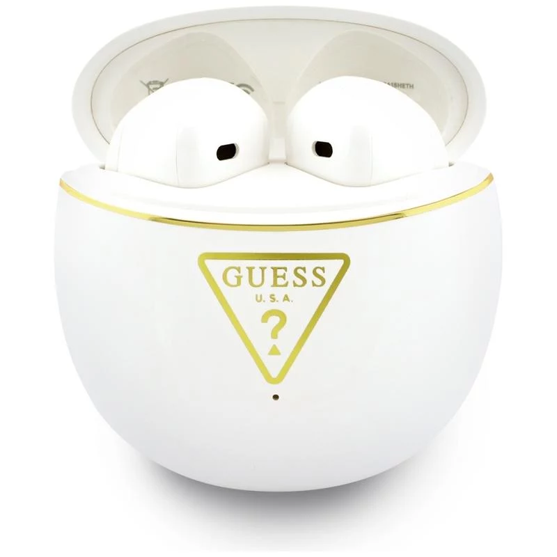 Guess Gold Line Triangle - Auriculares Bluetooth TWS con estuche de carga (Blanco)
