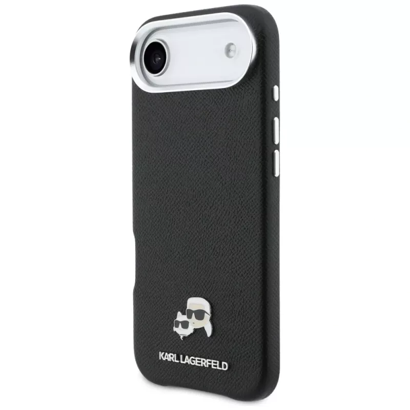 Funda Karl Lagerfeld Karl & Choupette Head Pins Saffiano MagSafe para iPhone Air, negro