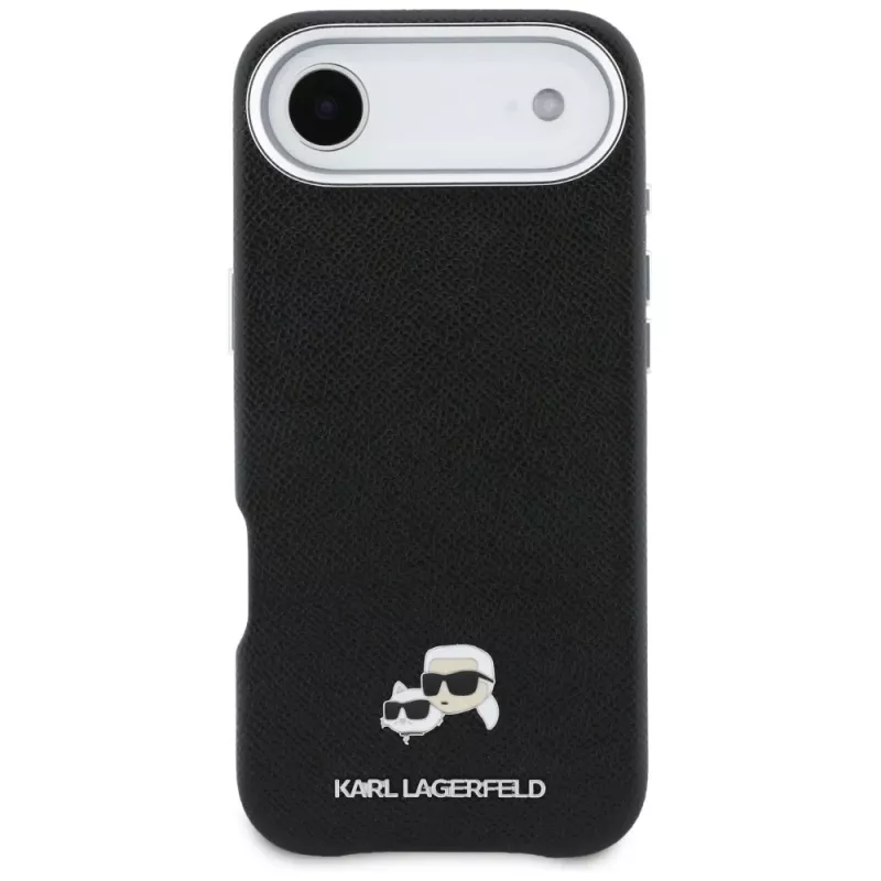 Funda Karl Lagerfeld Karl & Choupette Head Pins Saffiano MagSafe para iPhone Air, negro