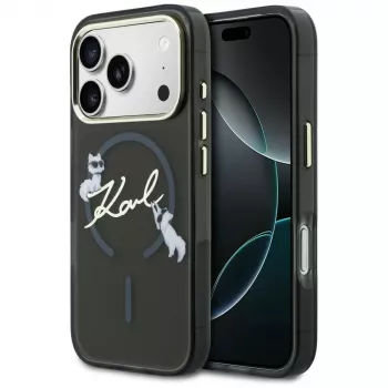 KARL LAGERFELD IML Choupettes KarlScript Logo Funda MagSafe para iPhone 17 Pro Max, negra