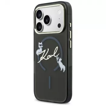 KARL LAGERFELD IML Choupettes KarlScript Logo Funda MagSafe para iPhone 17 Pro Max, negra