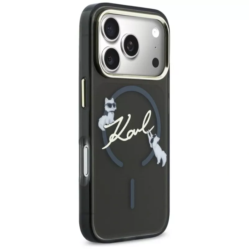 KARL LAGERFELD IML Choupettes KarlScript Logo Funda MagSafe para iPhone 17 Pro Max, negra
