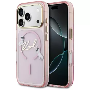 Karl Lagerfeld IML Choupettes KarlScript Logo Funda MagSafe para Apple iPhone 17 Pro, rosa