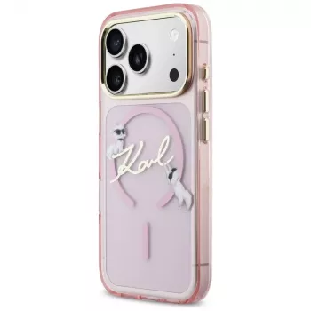 Karl Lagerfeld IML Choupettes KarlScript Logo Funda MagSafe para Apple iPhone 17 Pro, rosa