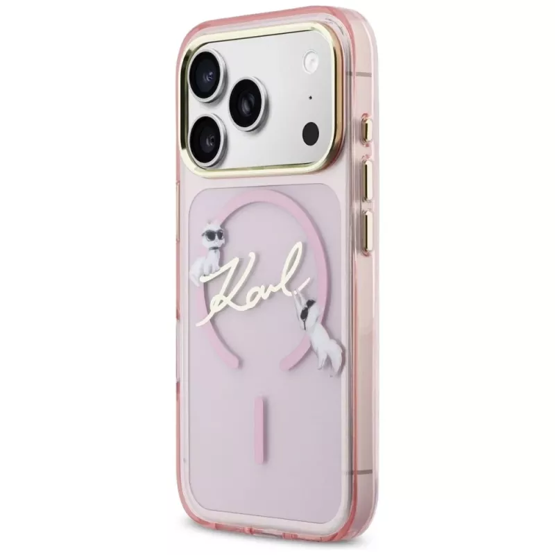 Karl Lagerfeld IML Choupettes KarlScript Logo Funda MagSafe para Apple iPhone 17 Pro, rosa