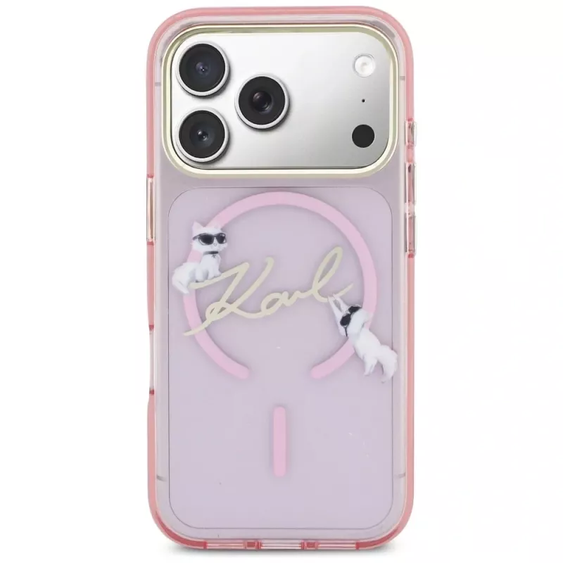 Karl Lagerfeld IML Choupettes KarlScript Logo Funda MagSafe para Apple iPhone 17 Pro, rosa