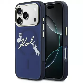 Karl Lagerfeld IML Choupettes KarlScript Logo Funda MagSafe para iPhone 17 Pro, azul