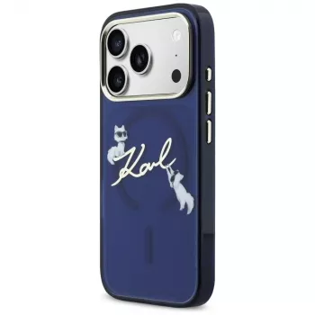 Karl Lagerfeld IML Choupettes KarlScript Logo Funda MagSafe para iPhone 17 Pro, azul