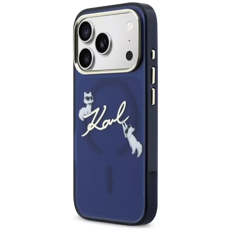 Karl Lagerfeld IML Choupettes KarlScript Logo Funda MagSafe para iPhone 17 Pro, azul