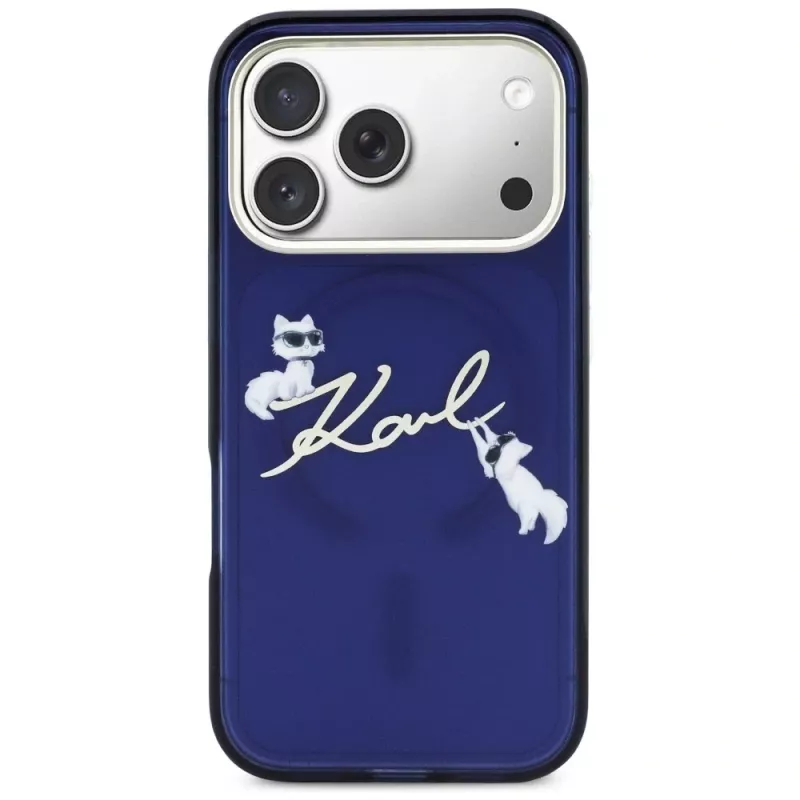 Karl Lagerfeld IML Choupettes KarlScript Logo Funda MagSafe para iPhone 17 Pro, azul
