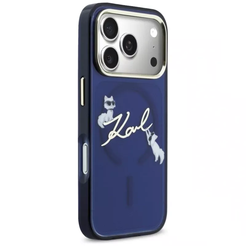 Karl Lagerfeld IML Choupettes KarlScript Logo Funda MagSafe para iPhone 17 Pro, azul