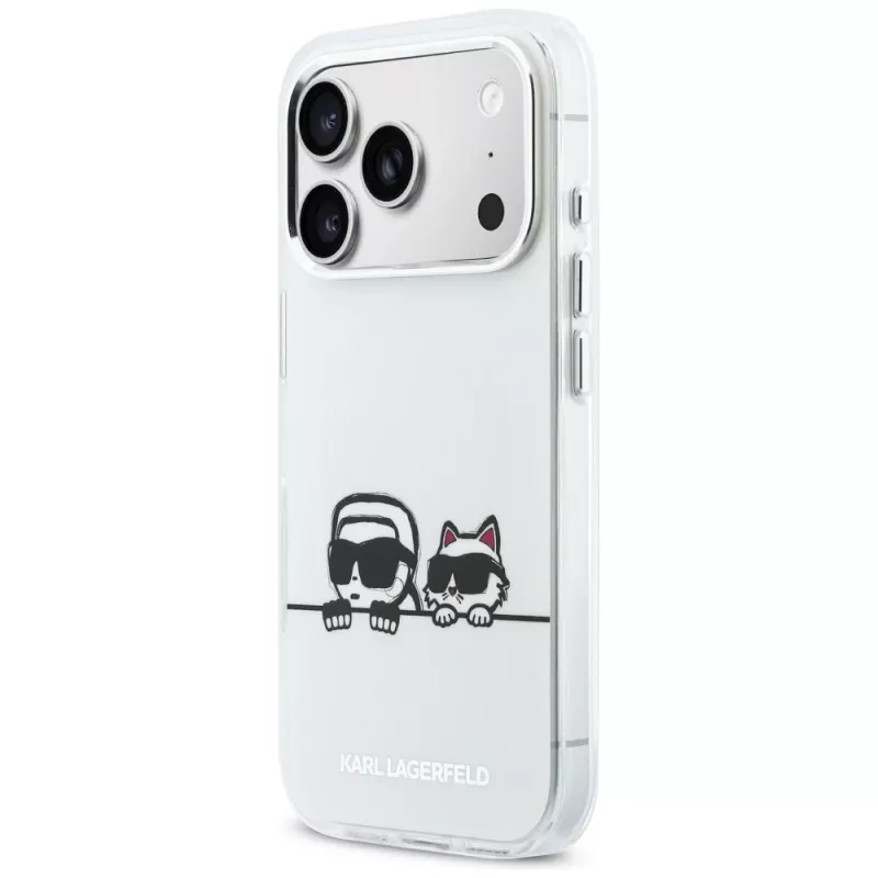 KARL LAGERFELD IML Karl & Choupette Peekaboo Logo Funda MagSafe para Apple iPhone 17 Pro, blanca