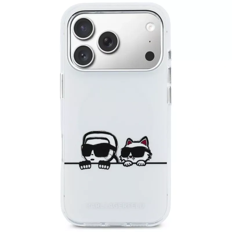 KARL LAGERFELD IML Karl & Choupette Peekaboo Logo Funda MagSafe para Apple iPhone 17 Pro, blanca