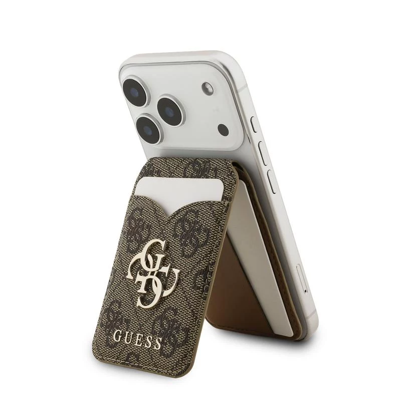 Cartera MagSafe Guess 4G Stand & Mirror con espejo, marrón