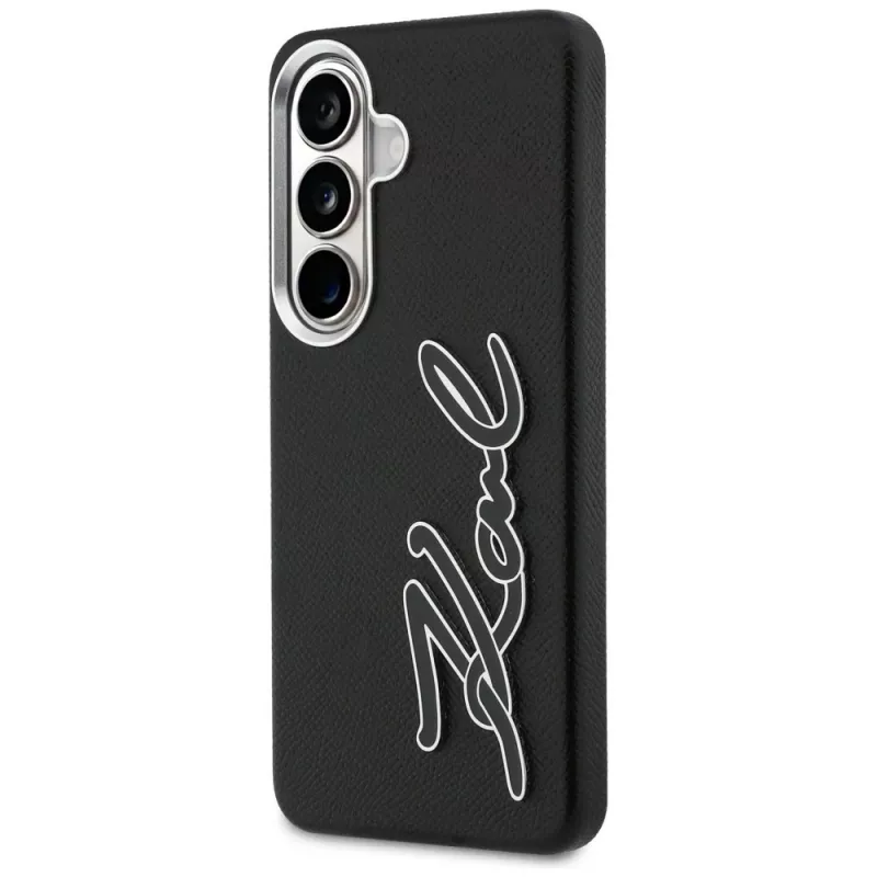 KARL LAGERFELD Funda Grained Signature Metal Resin Logo para Samsung Galaxy S26, Negra
