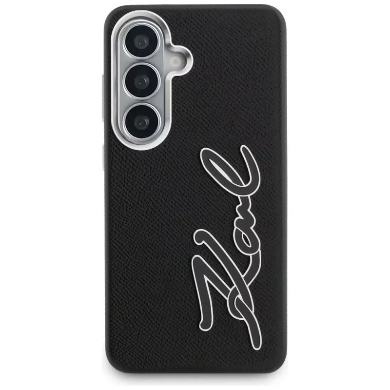 KARL LAGERFELD Funda Grained Signature Metal Resin Logo para Samsung Galaxy S26, Negra