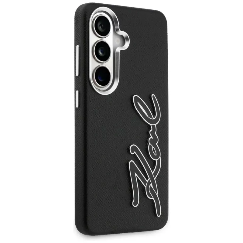 KARL LAGERFELD Funda Grained Signature Metal Resin Logo para Samsung Galaxy S26, Negra