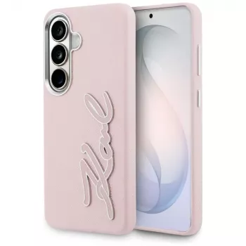 Karl Lagerfeld Funda Grained Signature Metal Resin Logo para Samsung Galaxy S26 Rosa