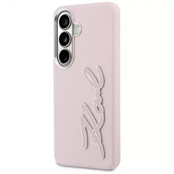 Karl Lagerfeld Funda Grained Signature Metal Resin Logo para Samsung Galaxy S26 Rosa