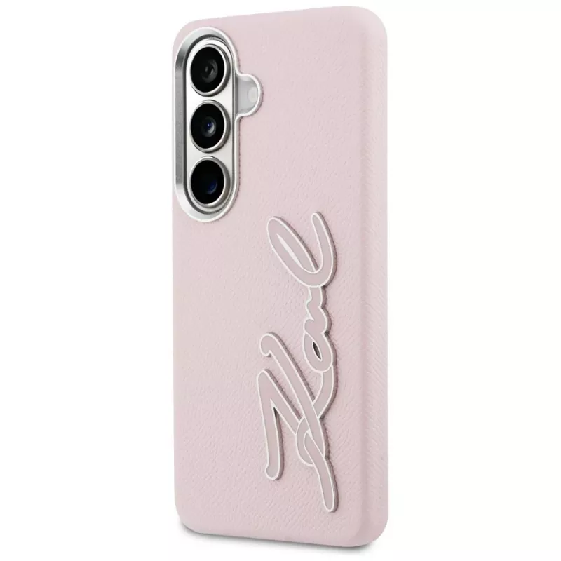 Karl Lagerfeld Funda Grained Signature Metal Resin Logo para Samsung Galaxy S26 Rosa