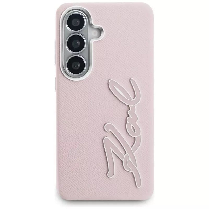 Karl Lagerfeld Funda Grained Signature Metal Resin Logo para Samsung Galaxy S26 Rosa