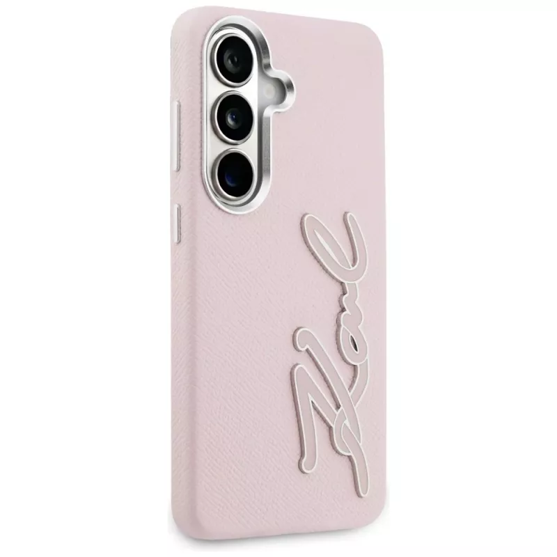 Karl Lagerfeld Funda Grained Signature Metal Resin Logo para Samsung Galaxy S26 Rosa