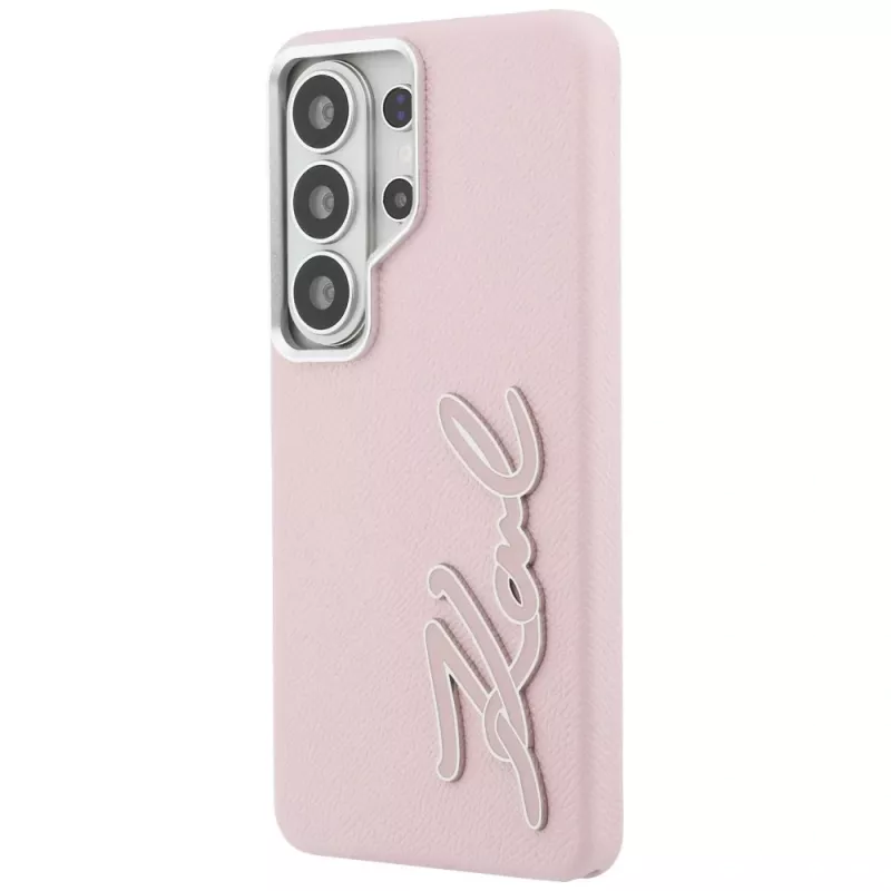 KARL LAGERFELD Funda Grained Signature Metal Resin Logo para Samsung Galaxy S26 Ultra, Rosa