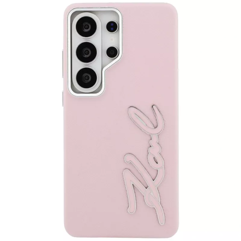 KARL LAGERFELD Funda Grained Signature Metal Resin Logo para Samsung Galaxy S26 Ultra, Rosa
